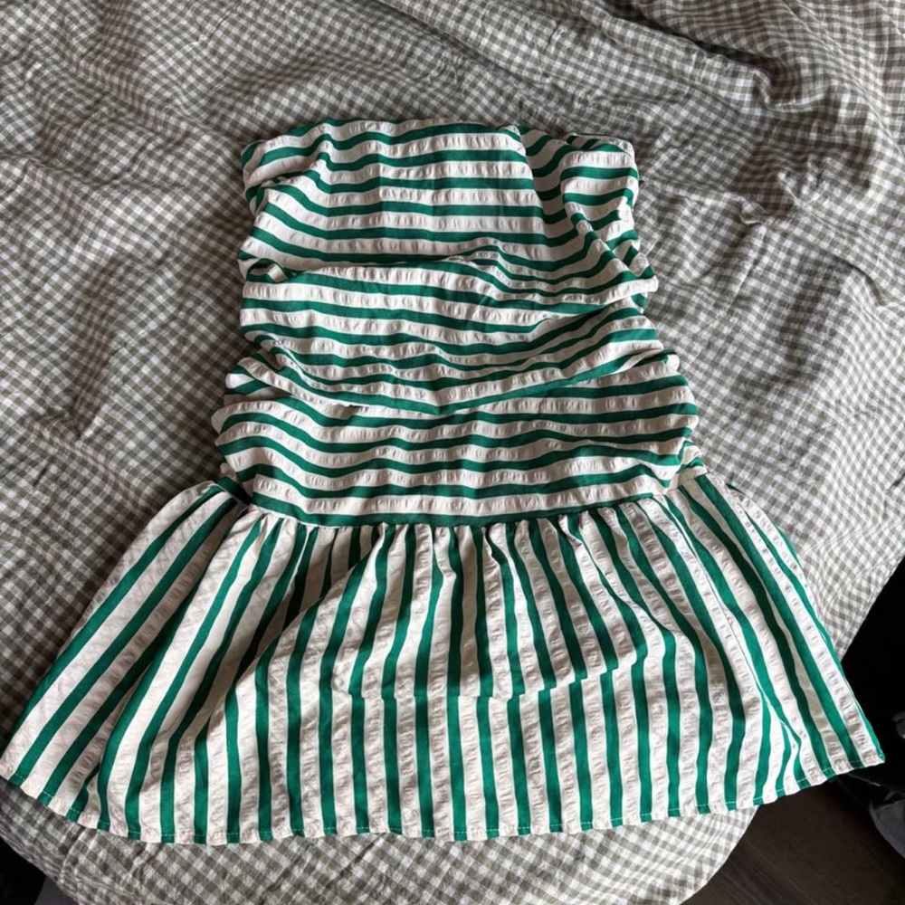 Green and White Striped Strapless Dress Princess Polly Brand New